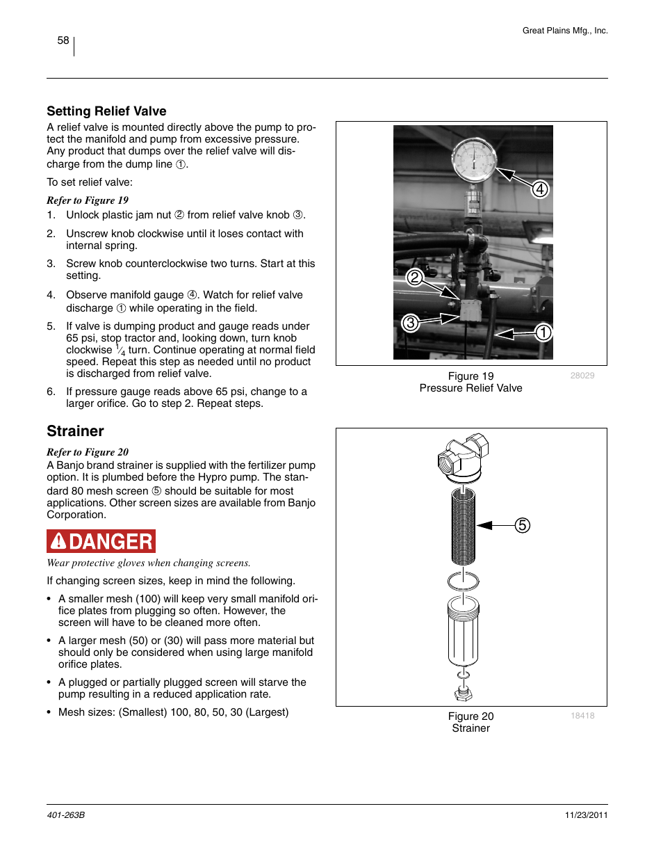 Setting relief valve, Strainer | Great Plains YP1625 Material Rate User Manual | Page 62 / 104