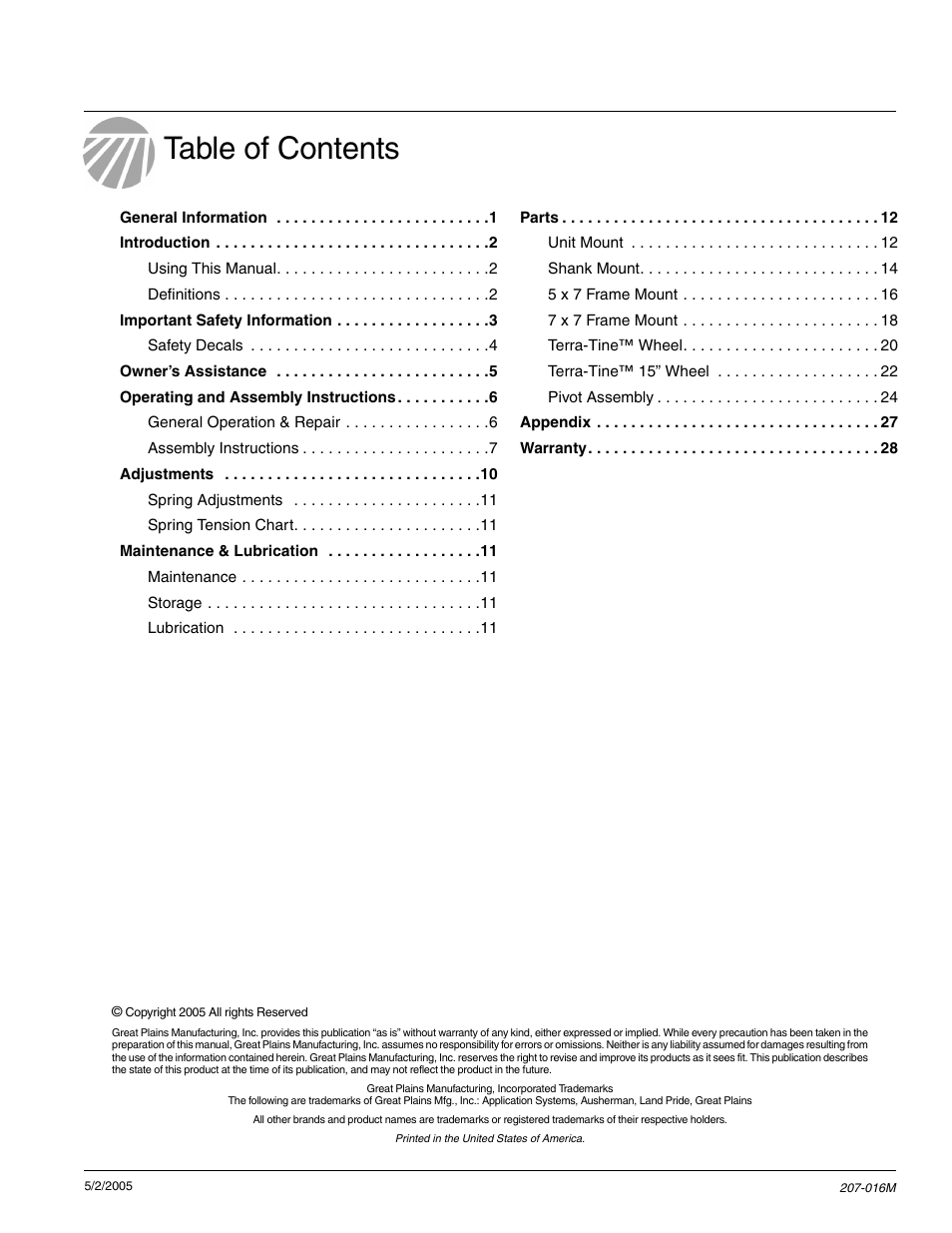 Great Plains Terra-Tine Row Cleaner User Manual | Page 2 / 31