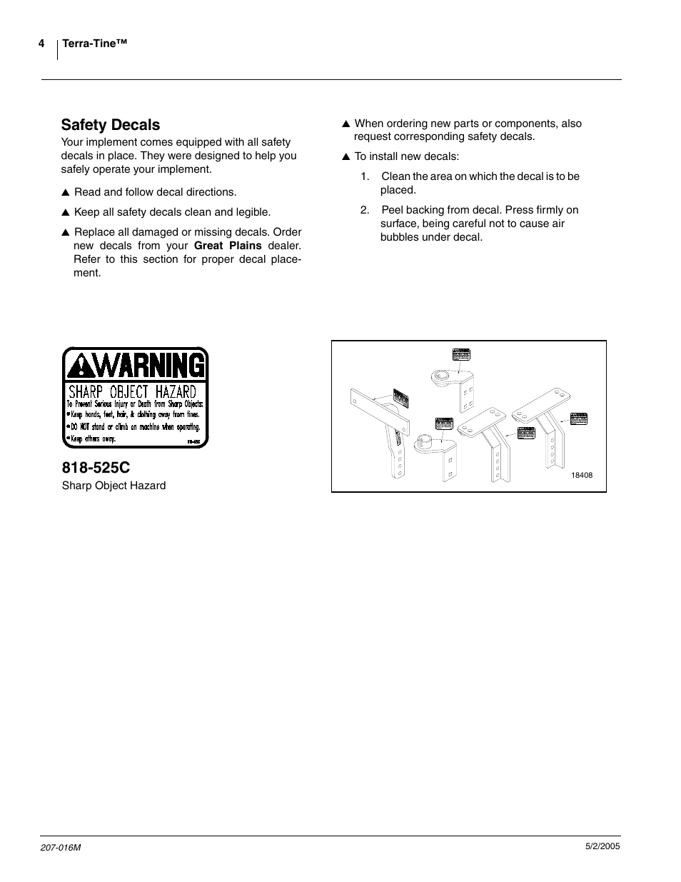 Safety decals, 525c | Great Plains Terra-Tine Row Cleaner User Manual | Page 6 / 31