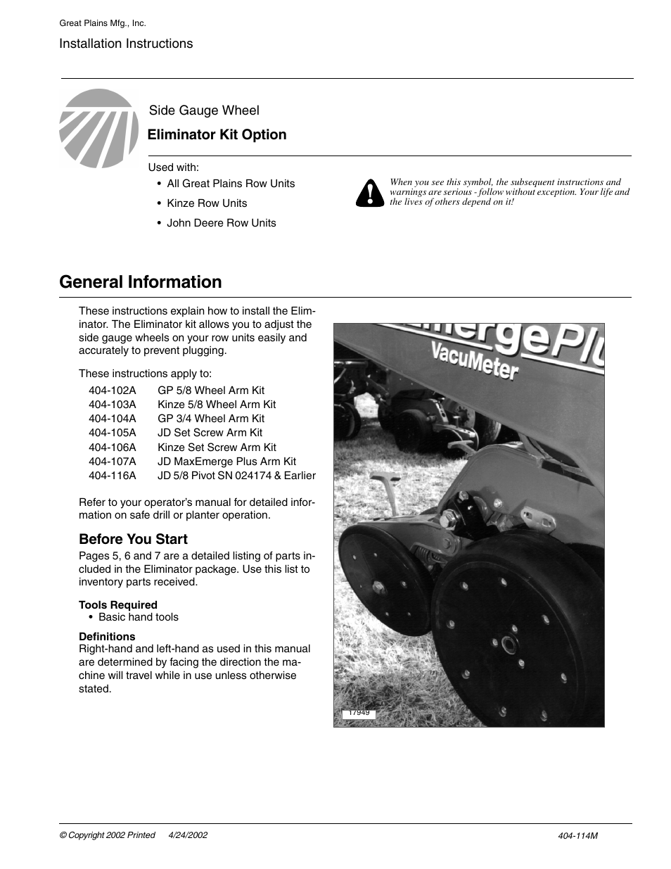 Great Plains Eliminator Kit User Manual | 7 pages