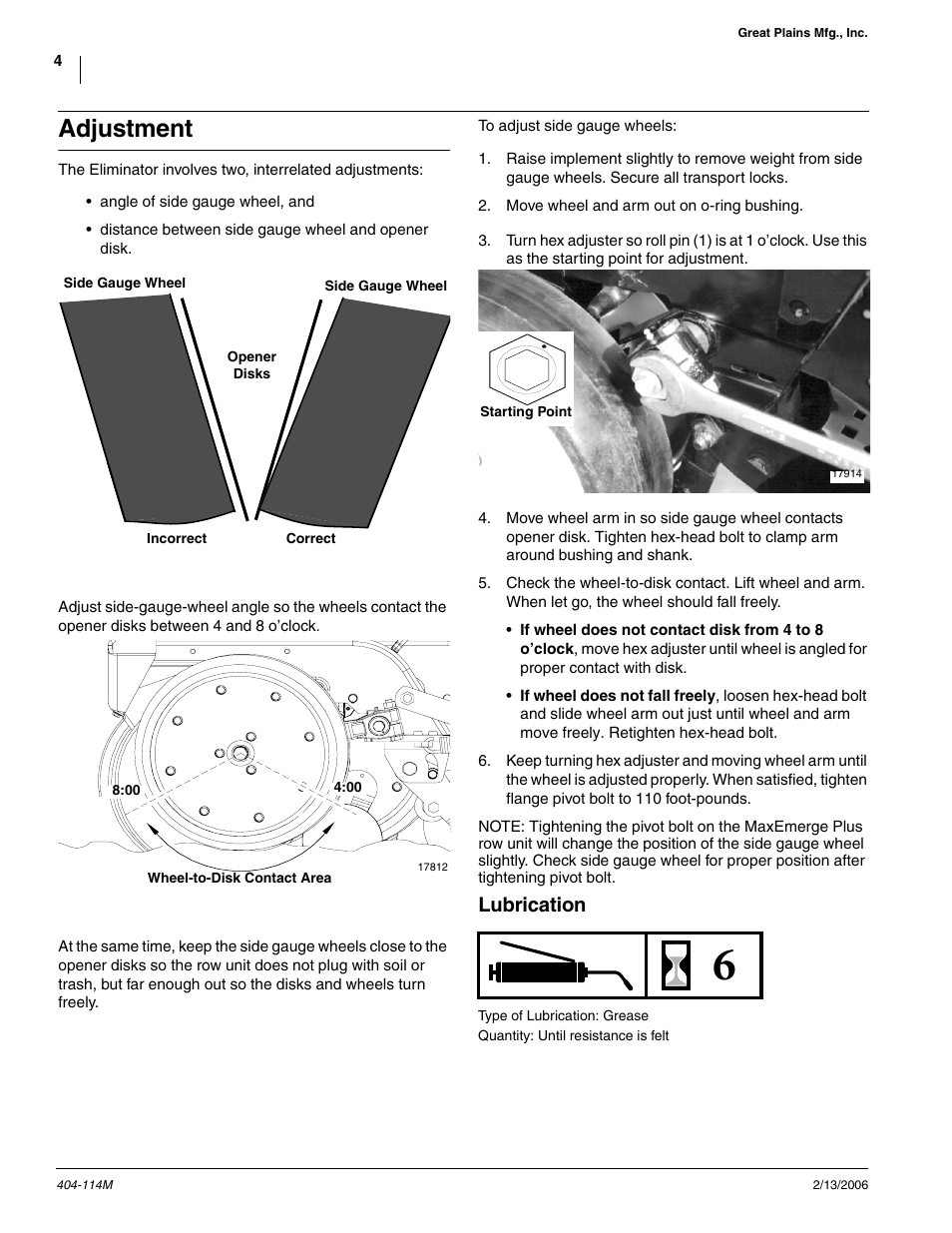 Adjustment, Lubrication | Great Plains Eliminator Kit User Manual | Page 4 / 7