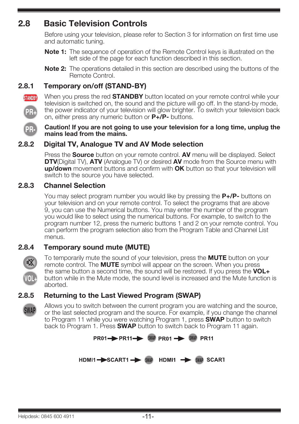 8 basic television controls | Beko 19WLP530HID User Manual | Page 13 / 46