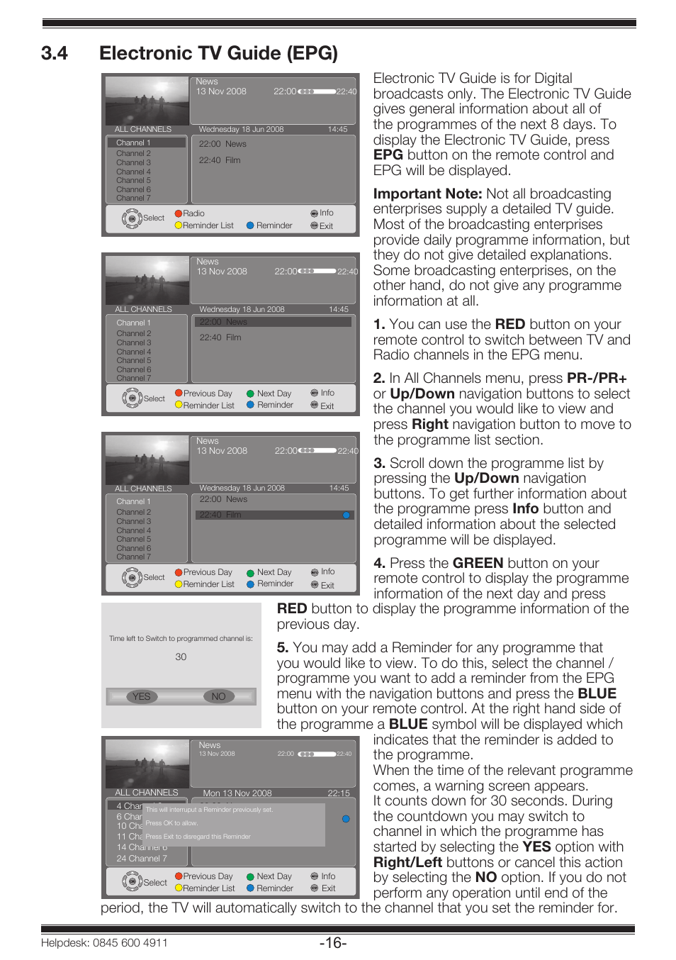 4 electronic tv guide (epg) | Beko 19WLP530HID User Manual | Page 18 / 46