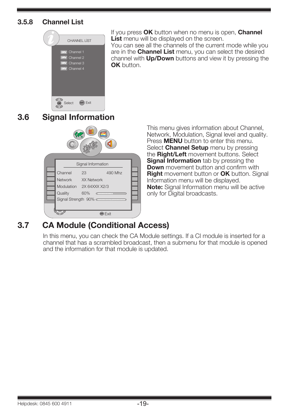 6 signal information, 7 ca module (conditional access), 8 channel list | Beko 19WLP530HID User Manual | Page 21 / 46