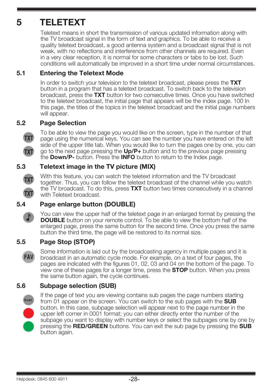 5teletext | Beko 19WLP530HID User Manual | Page 30 / 46