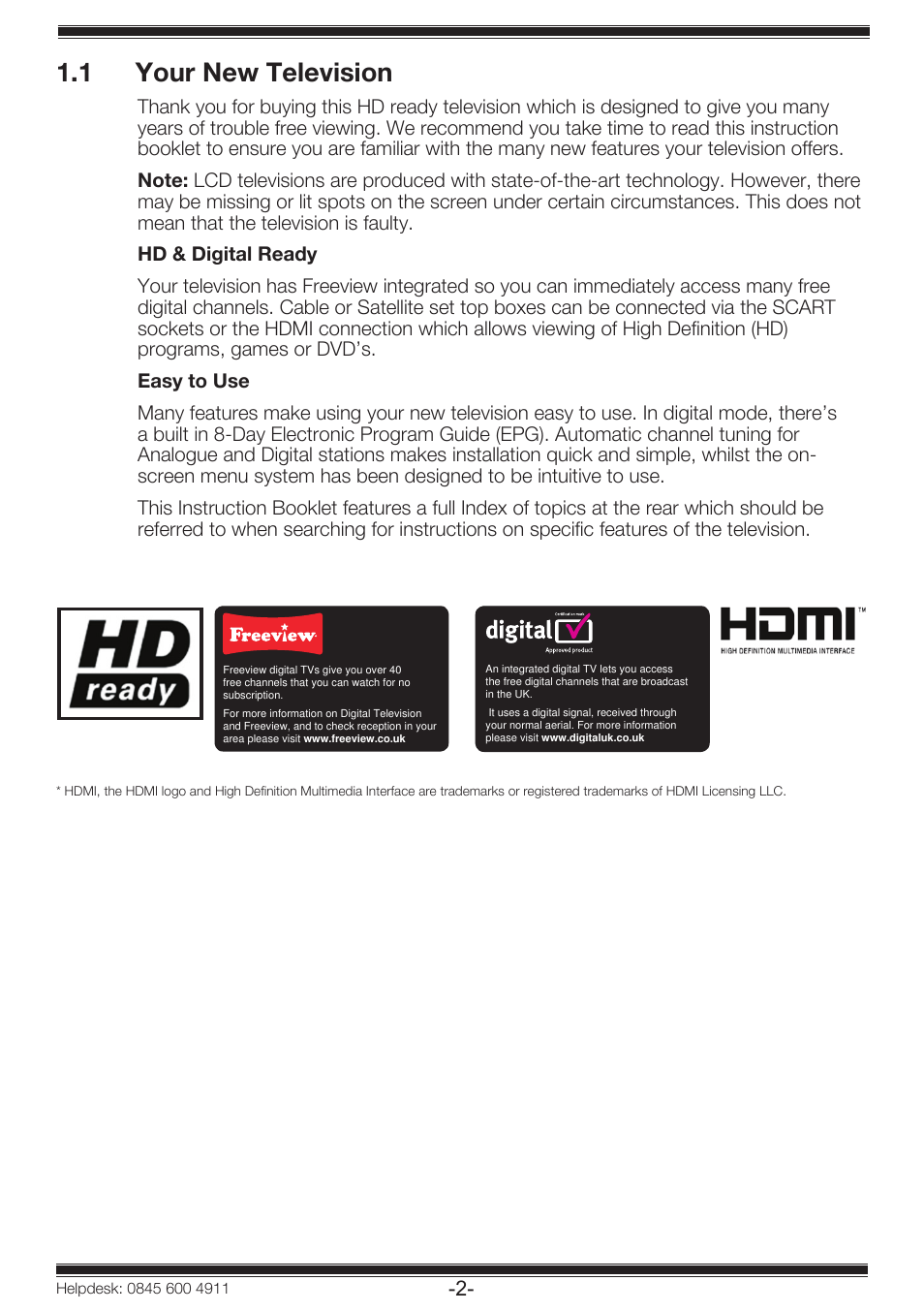 1 your new television | Beko 19WLP530HID User Manual | Page 4 / 46