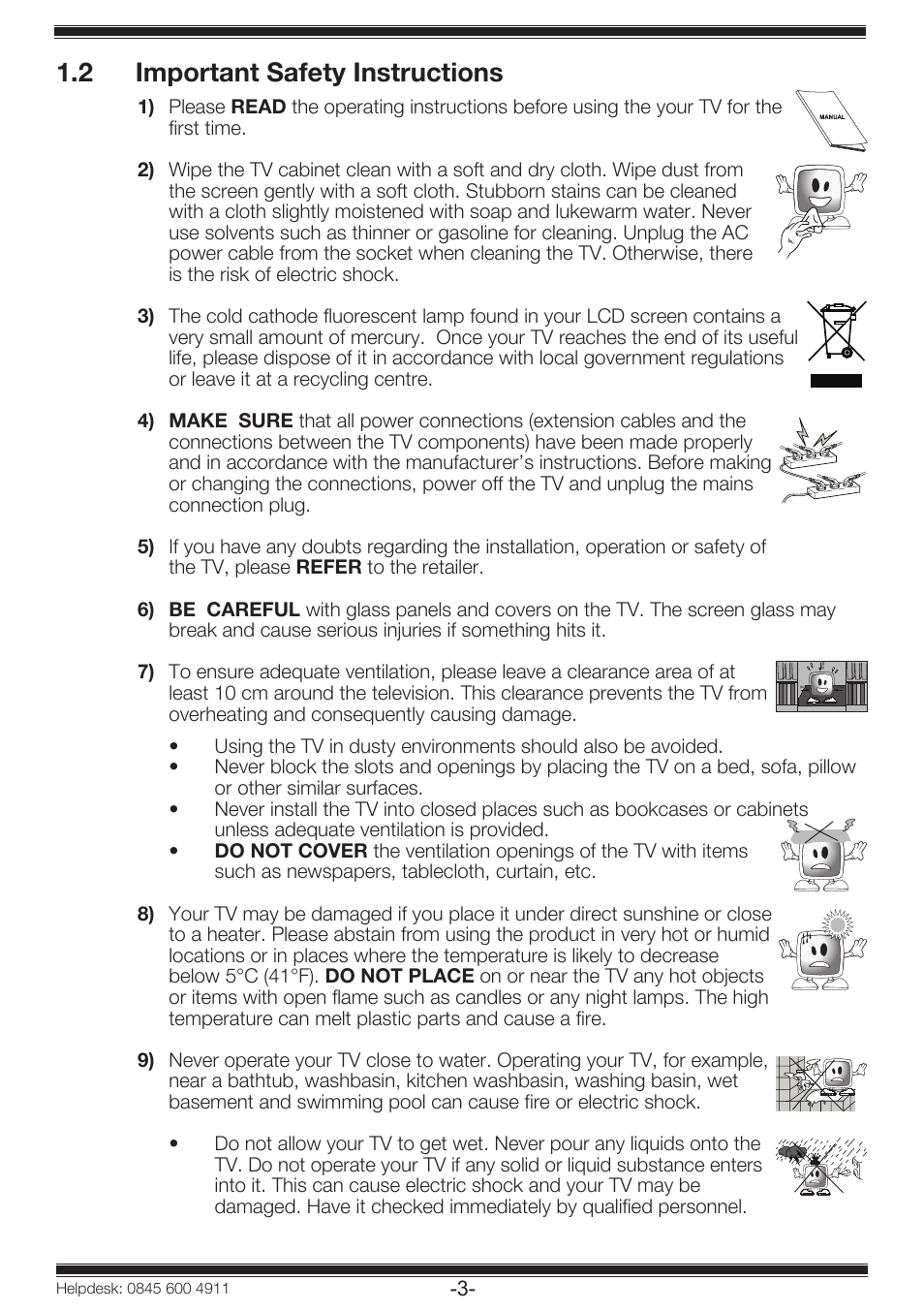 2 important safety instructions | Beko 19WLP530HID User Manual | Page 5 / 46