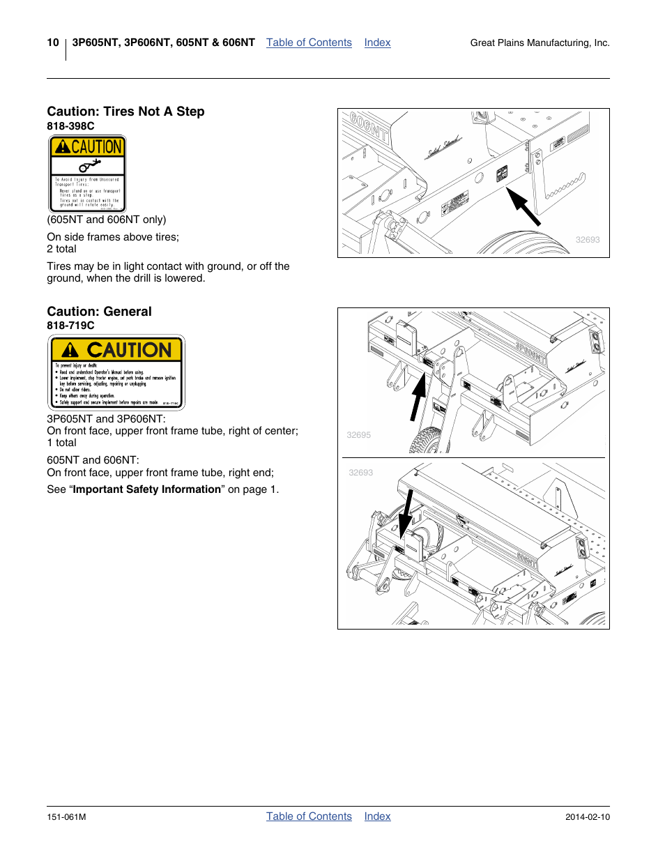 Caution: tires not a step, 398c, Caution: general | 719c | Great Plains 606NT Operator Manual User Manual | Page 14 / 80