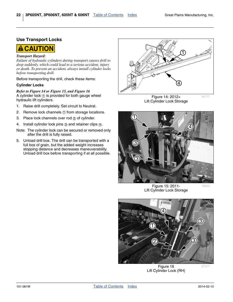 Use transport locks, Cylinder locks | Great Plains 606NT Operator Manual User Manual | Page 26 / 80