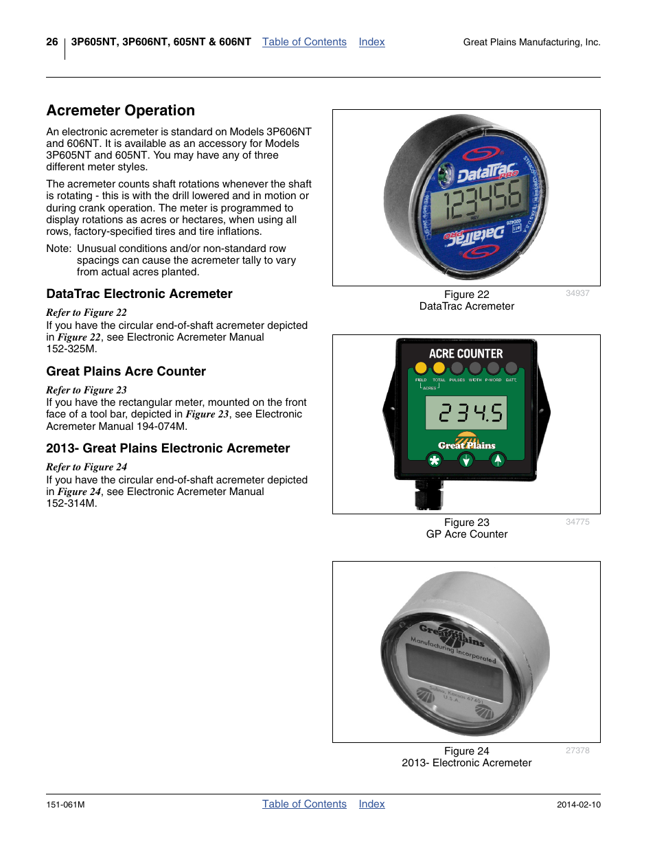 Acremeter operation, Datatrac electronic acremeter, Great plains acre counter | 2013- great plains electronic acremeter | Great Plains 606NT Operator Manual User Manual | Page 30 / 80