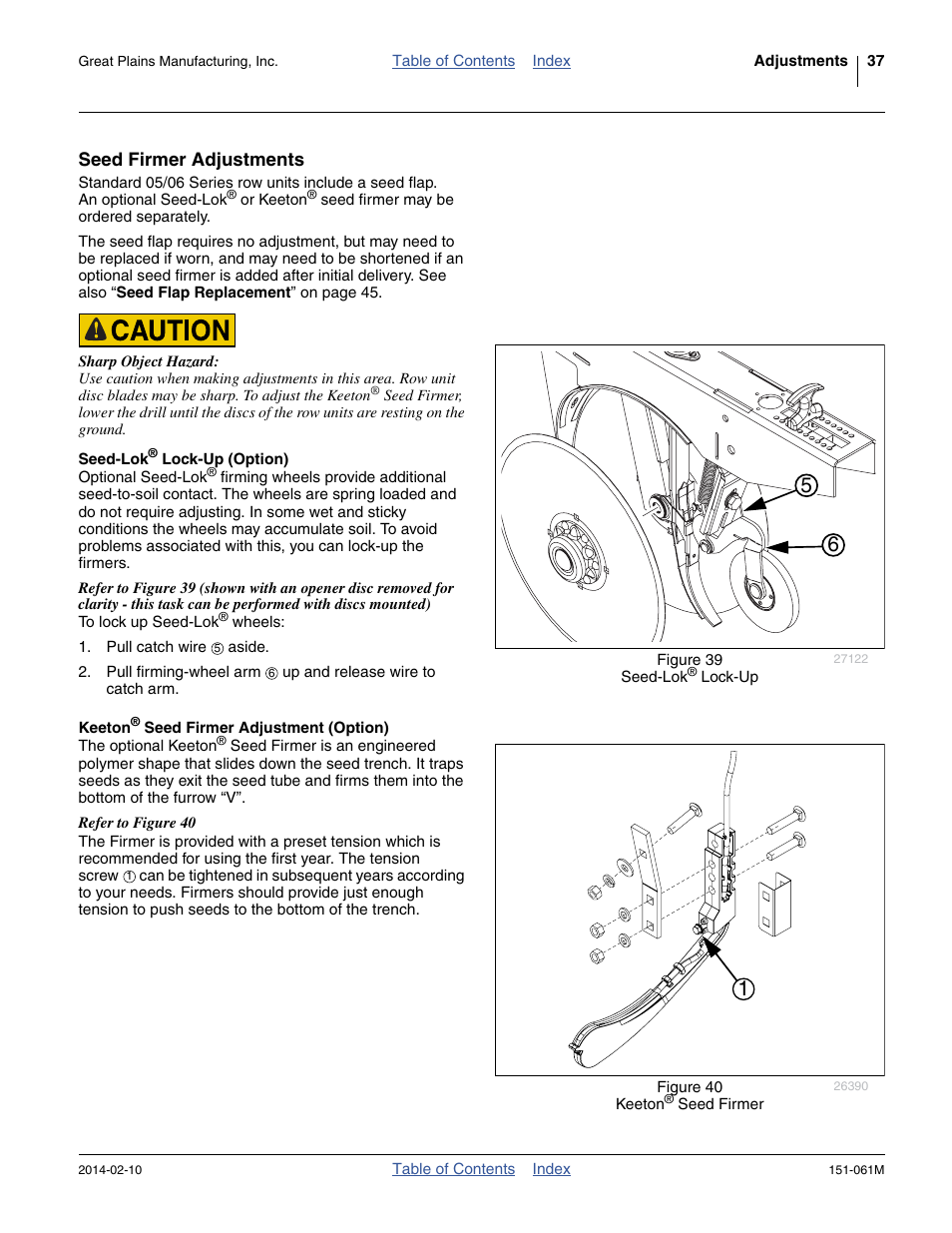 Seed firmer adjustments, Seed-lok® lock-up (option), Keeton® seed firmer adjustment (option) | Seed-lok, Keeton, See “ seed | Great Plains 606NT Operator Manual User Manual | Page 41 / 80