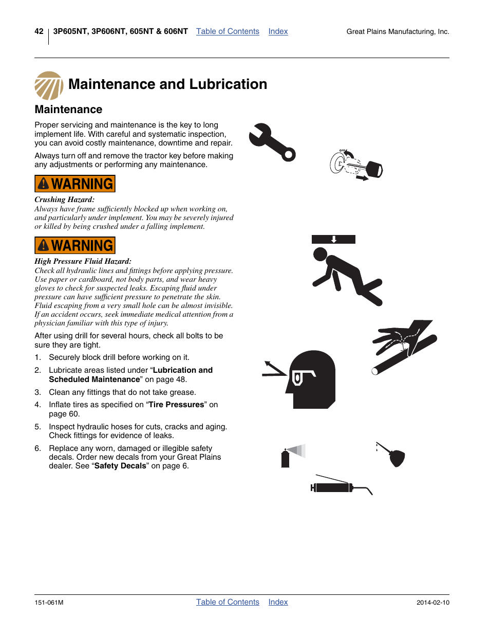 Maintenance and lubrication, Maintenance, Maintenance and lubrication maintenance | Great Plains 606NT Operator Manual User Manual | Page 46 / 80