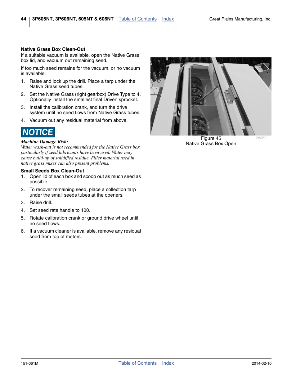Native grass box clean-out, Small seeds box clean-out | Great Plains 606NT Operator Manual User Manual | Page 48 / 80