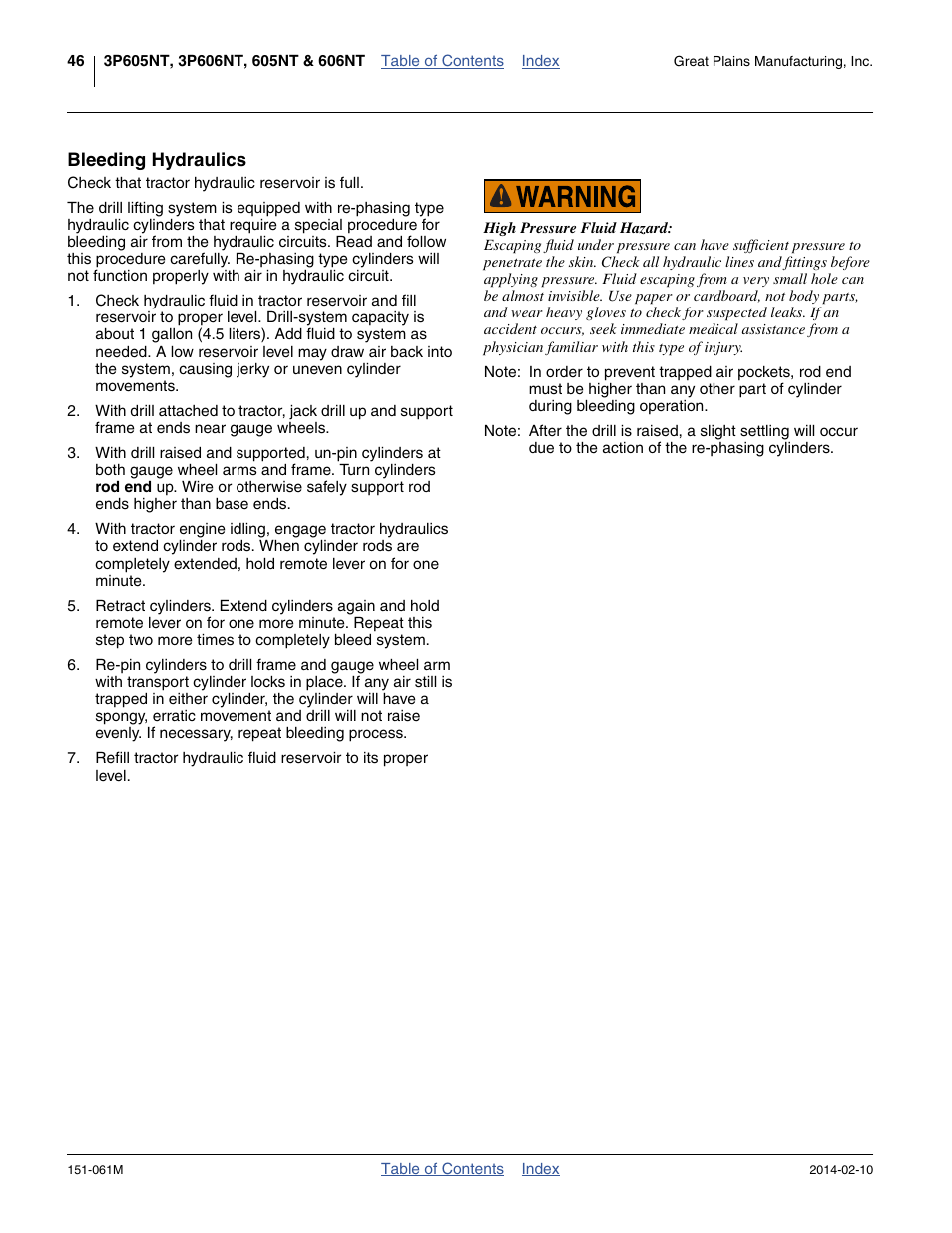 Bleeding hydraulics | Great Plains 606NT Operator Manual User Manual | Page 50 / 80