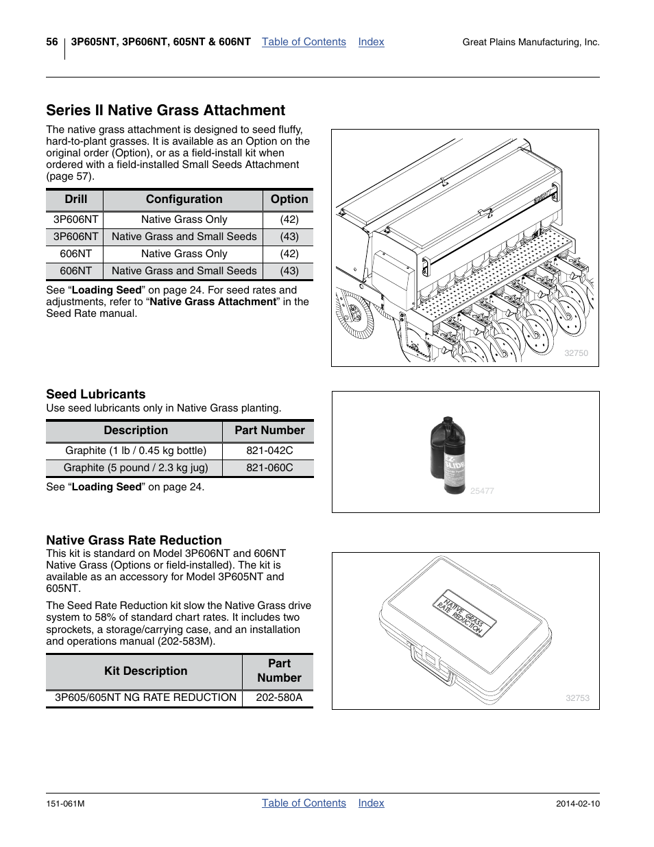 Series ii native grass attachment, Seed lubricants, Native grass rate reduction | Great Plains 606NT Operator Manual User Manual | Page 60 / 80