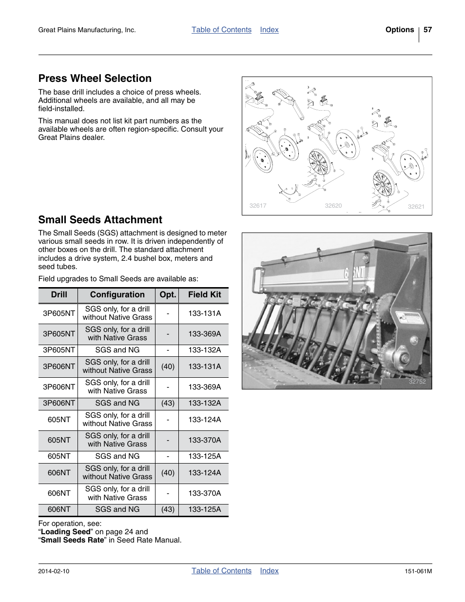 Press wheel selection, Small seeds attachment | Great Plains 606NT Operator Manual User Manual | Page 61 / 80