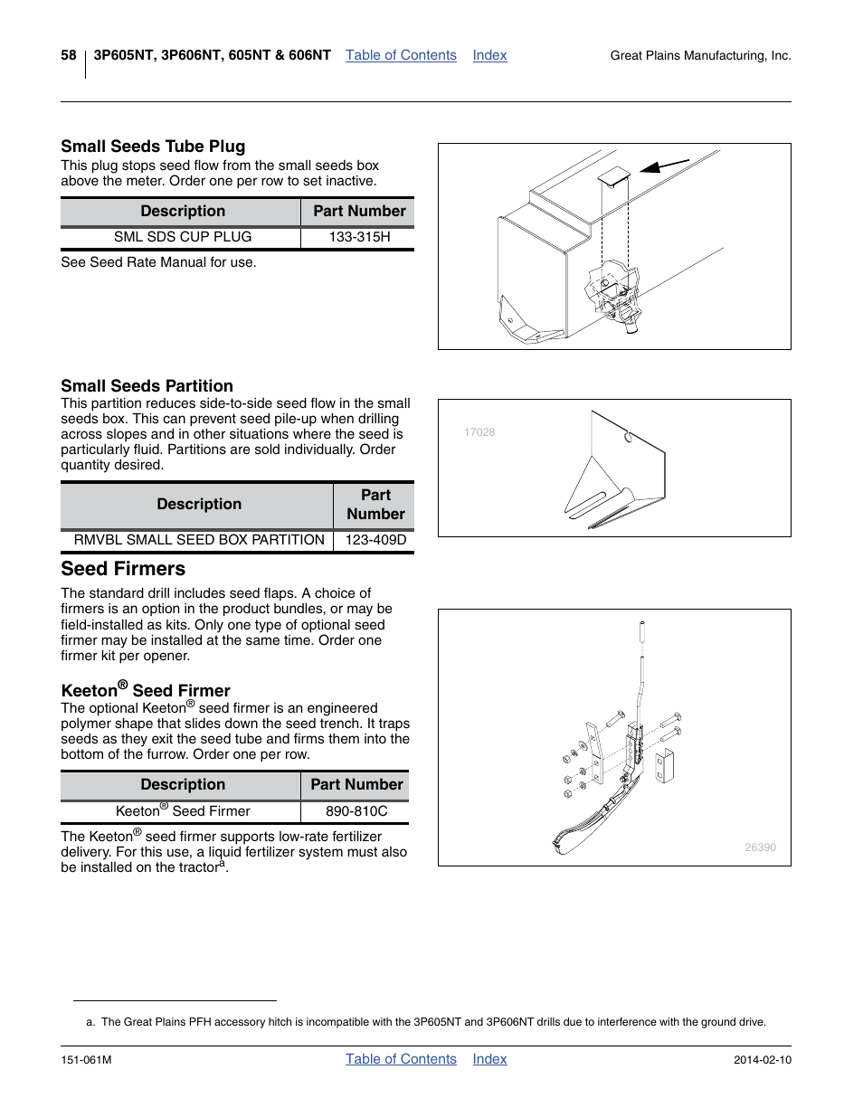 Small seeds tube plug, Small seeds partition, Seed firmers | Keeton® seed firmer | Great Plains 606NT Operator Manual User Manual | Page 62 / 80