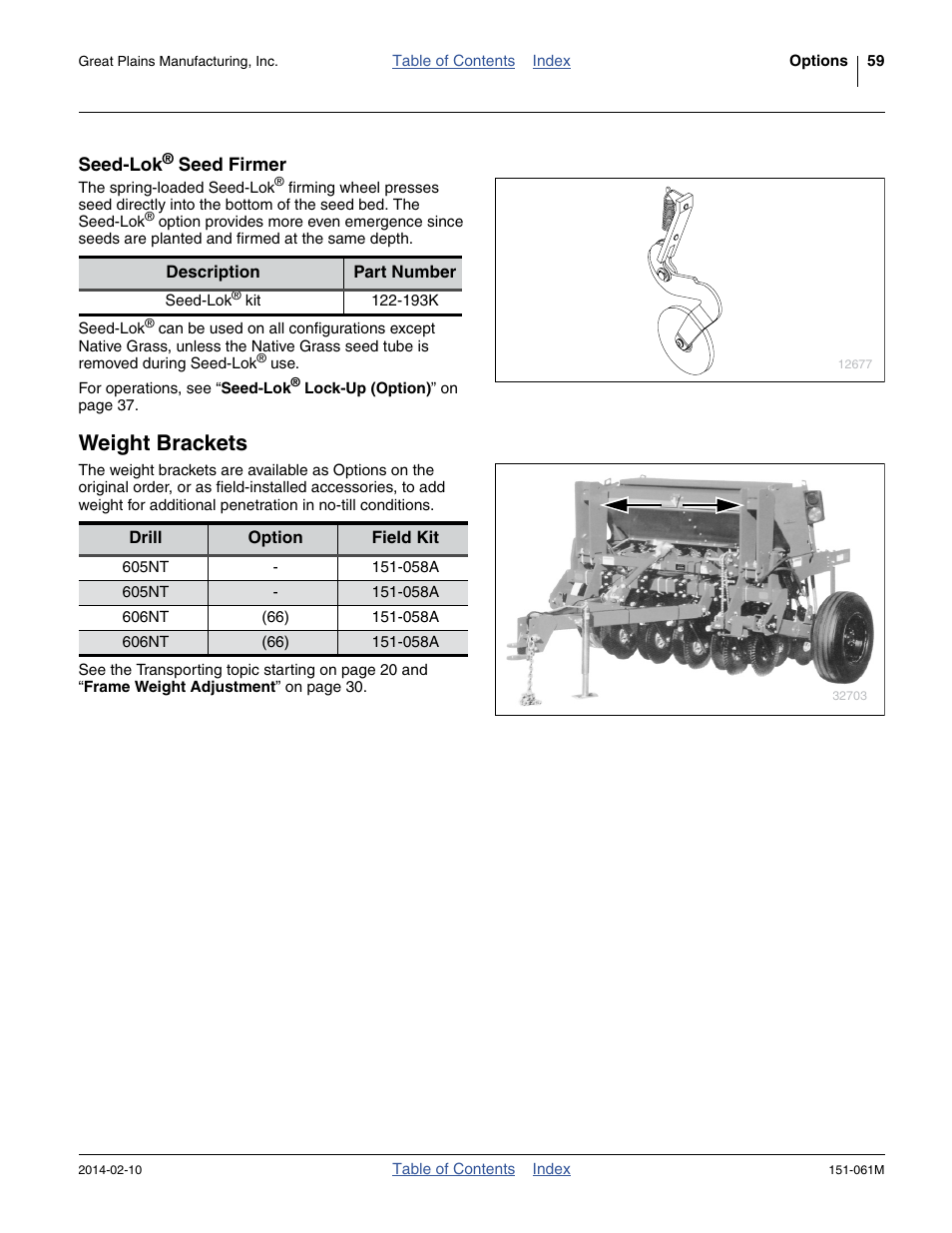 Seed-lok® seed firmer, Weight brackets, Seed-lok | Great Plains 606NT Operator Manual User Manual | Page 63 / 80