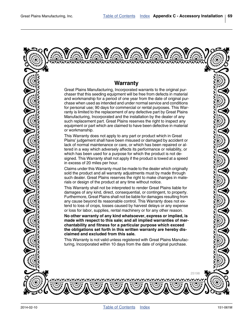 Warranty | Great Plains 606NT Operator Manual User Manual | Page 73 / 80