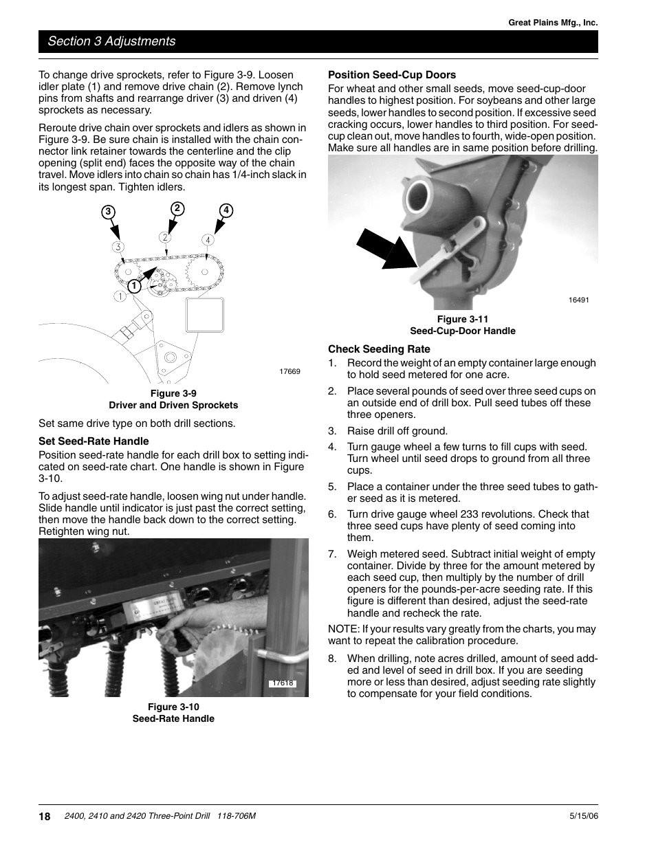 Set seed-rate handle position seed-cup doors, Check seeding rate | Great Plains 2420 Operator Manual User Manual | Page 20 / 38