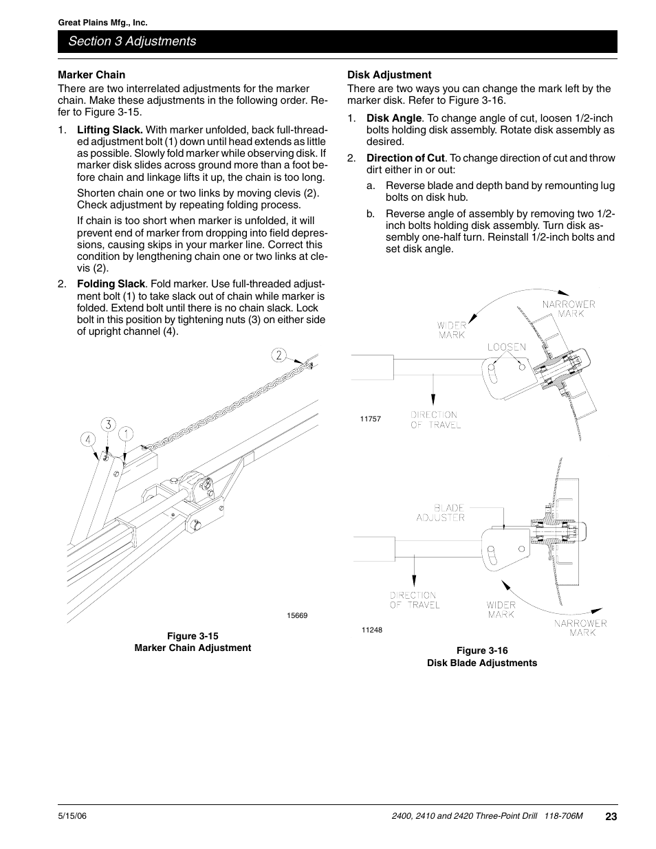 Marker chain disk adjustment | Great Plains 2420 Operator Manual User Manual | Page 25 / 38