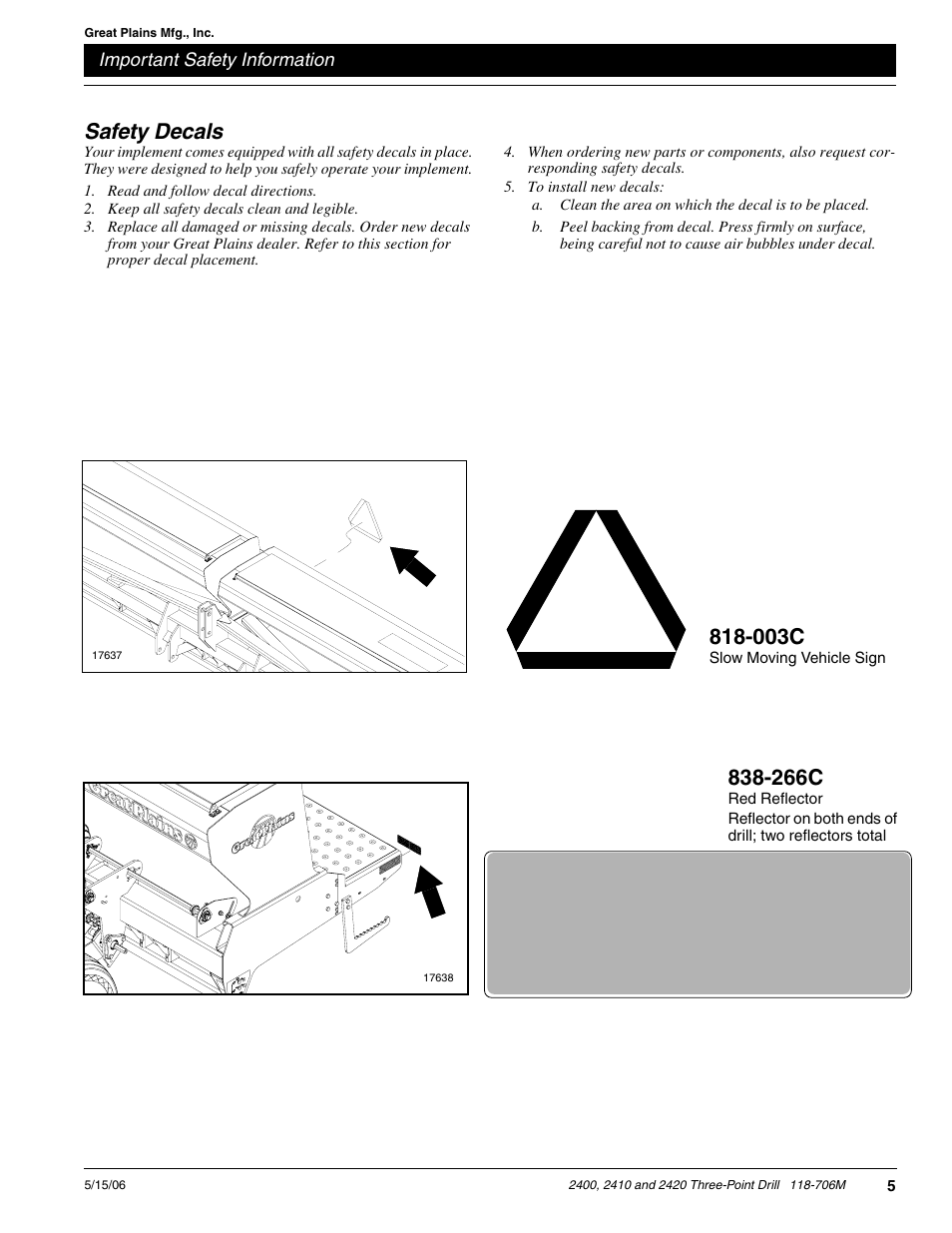 Safety decals, 266c, 003c | Great Plains 2420 Operator Manual User Manual | Page 7 / 38