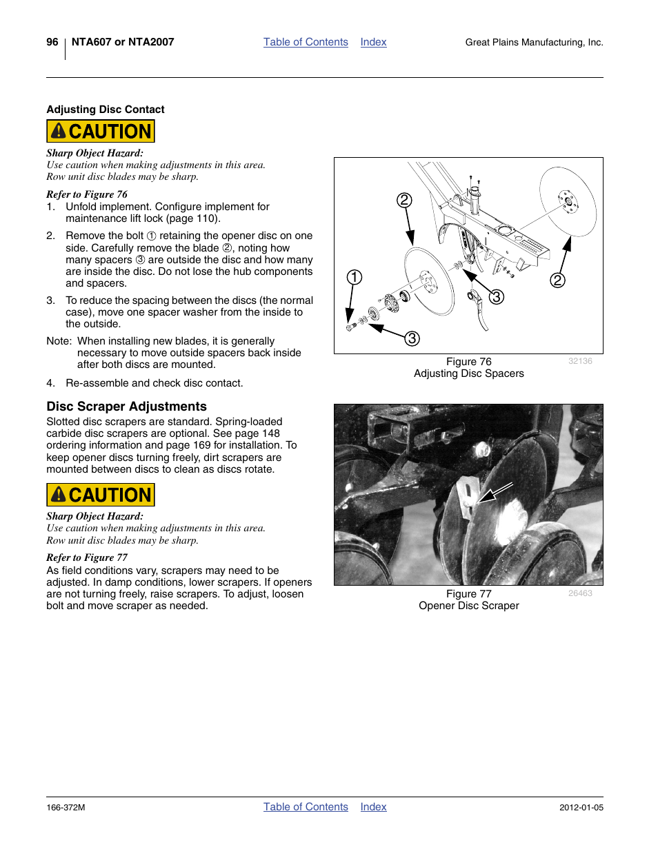 Adjusting disc contact, Disc scraper adjustments | Great Plains NTA2007 Operator Manual User Manual | Page 100 / 180
