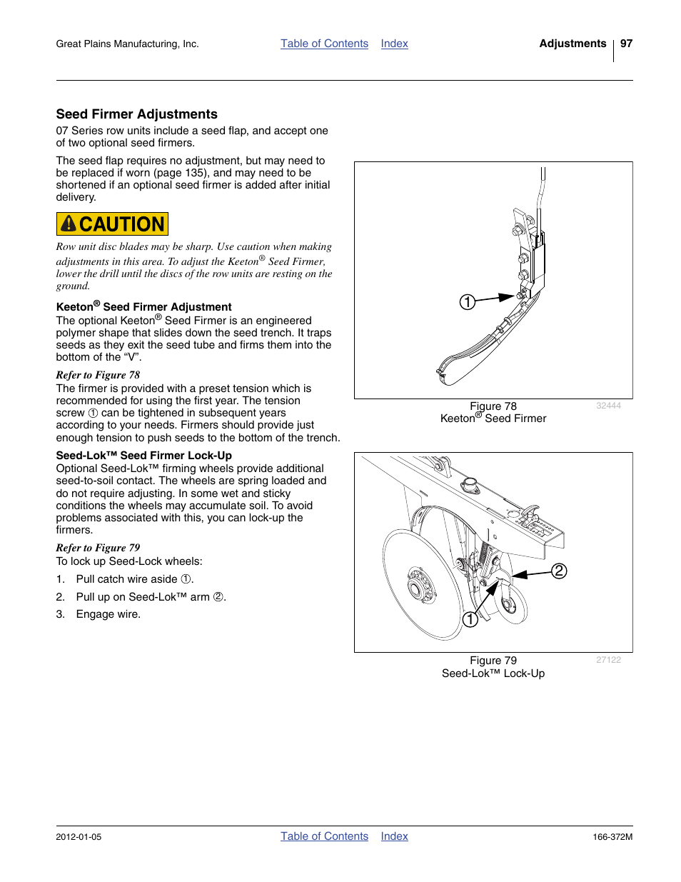 Seed firmer adjustments, Keeton® seed firmer adjustment, Seed-lok™ seed firmer lock-up | See “ keeton | Great Plains NTA2007 Operator Manual User Manual | Page 101 / 180