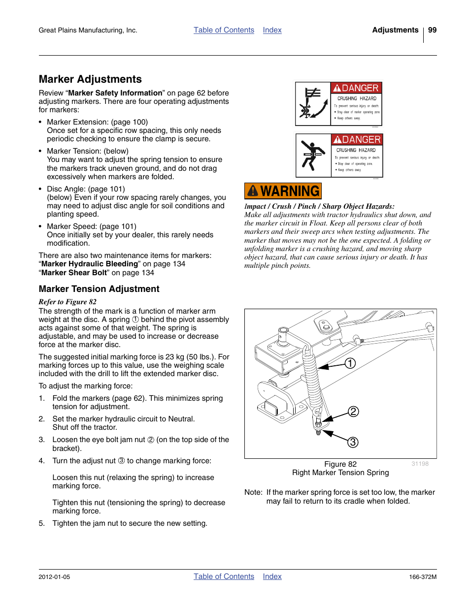 Marker adjustments, Marker tension adjustment | Great Plains NTA2007 Operator Manual User Manual | Page 103 / 180