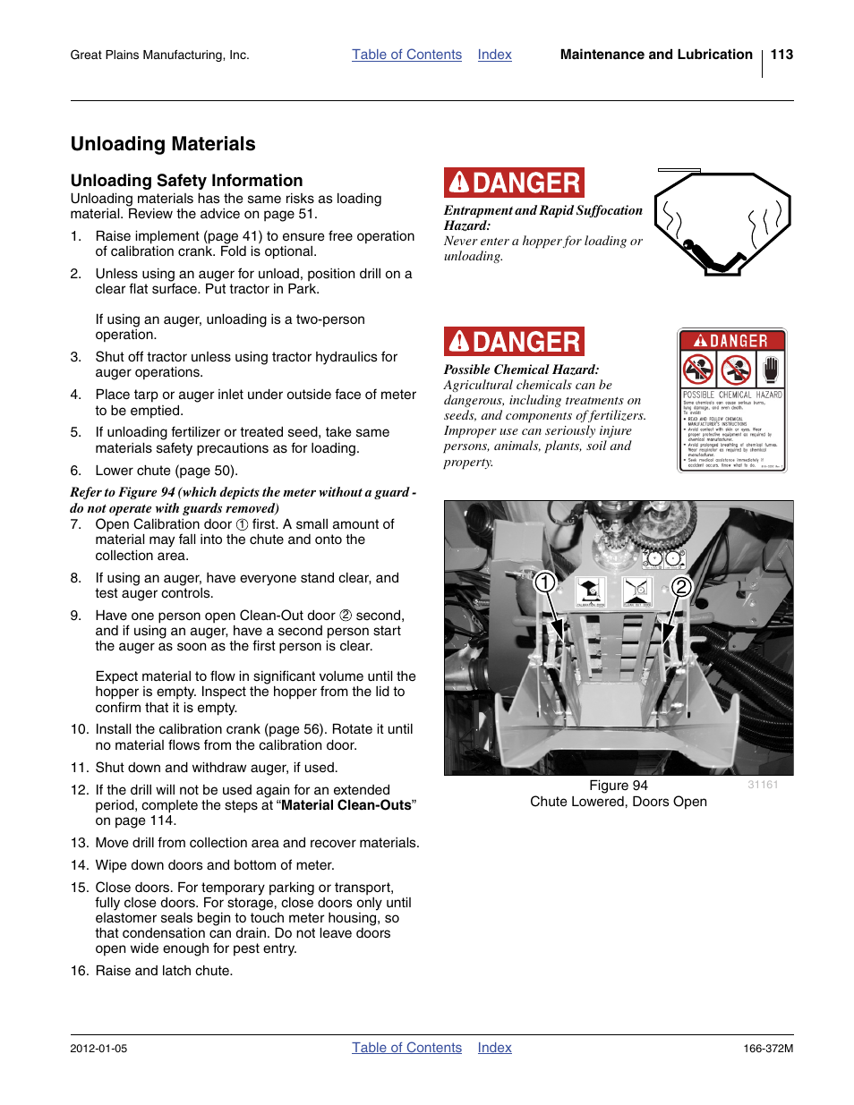 Unloading materials, Unloading safety information | Great Plains NTA2007 Operator Manual User Manual | Page 117 / 180