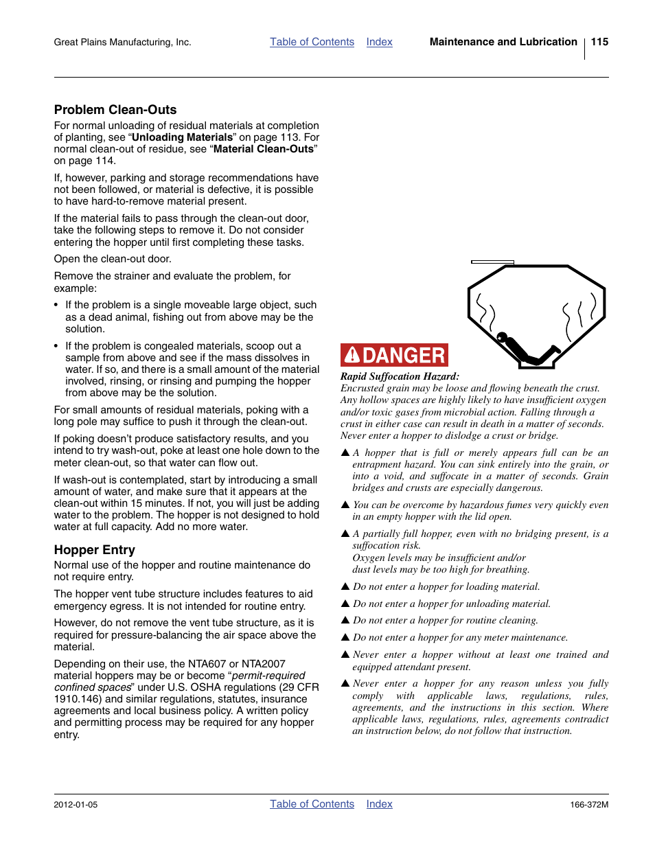 Problem clean-outs, Hopper entry, Problem clean-outs hopper entry | Great Plains NTA2007 Operator Manual User Manual | Page 119 / 180