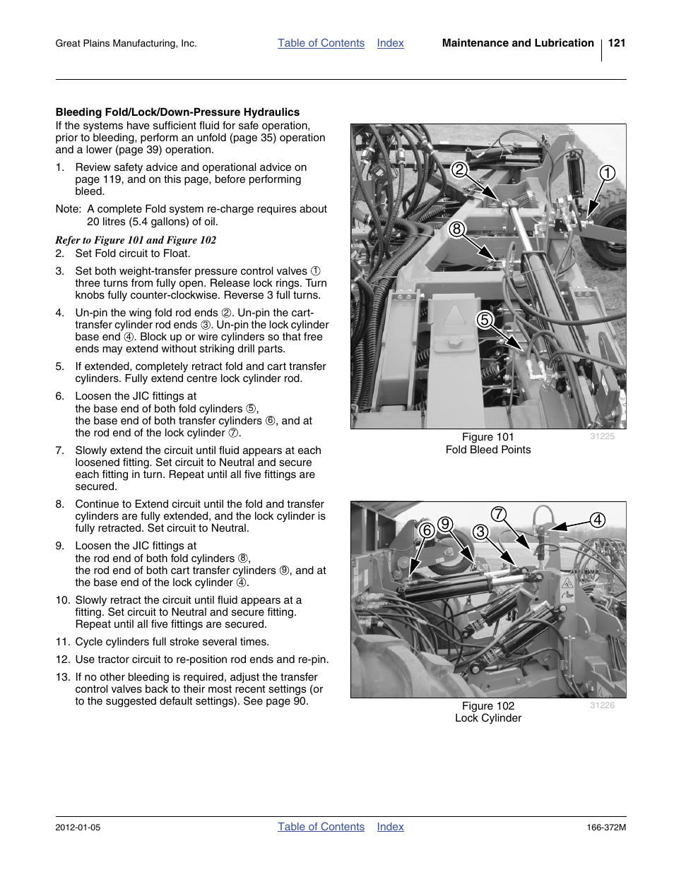 Bleeding fold/lock/down-pressure hydraulics | Great Plains NTA2007 Operator Manual User Manual | Page 125 / 180