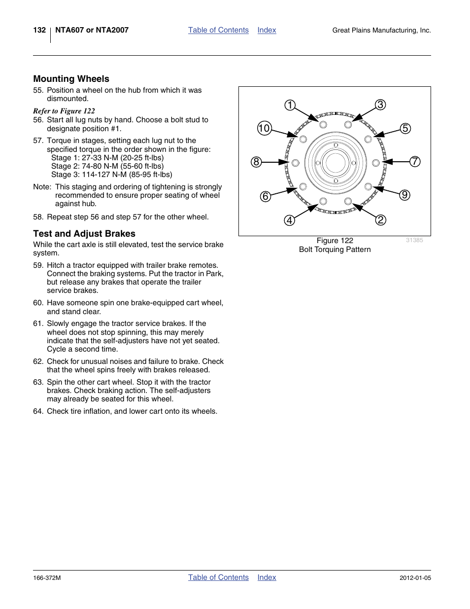 Mounting wheels, Test and adjust brakes, Mounting wheels test and adjust brakes | Great Plains NTA2007 Operator Manual User Manual | Page 136 / 180