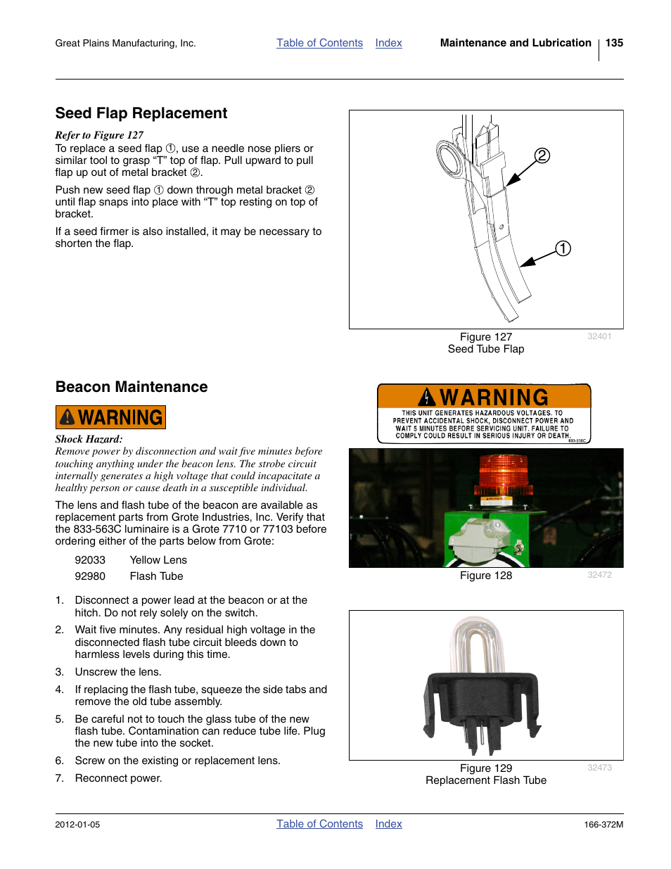 Seed flap replacement, Beacon maintenance, Seed flap replacement beacon maintenance | Great Plains NTA2007 Operator Manual User Manual | Page 139 / 180