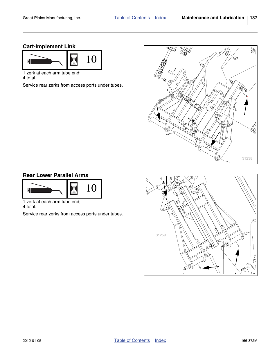 Cart-implement link, Rear lower parallel arms | Great Plains NTA2007 Operator Manual User Manual | Page 141 / 180