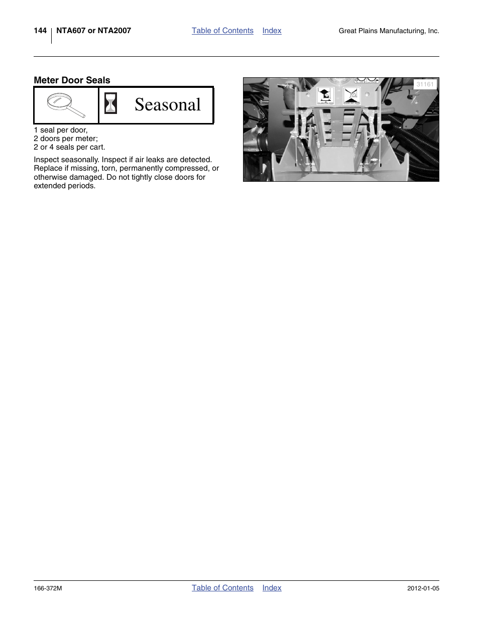 Meter door seals, Seasonal | Great Plains NTA2007 Operator Manual User Manual | Page 148 / 180