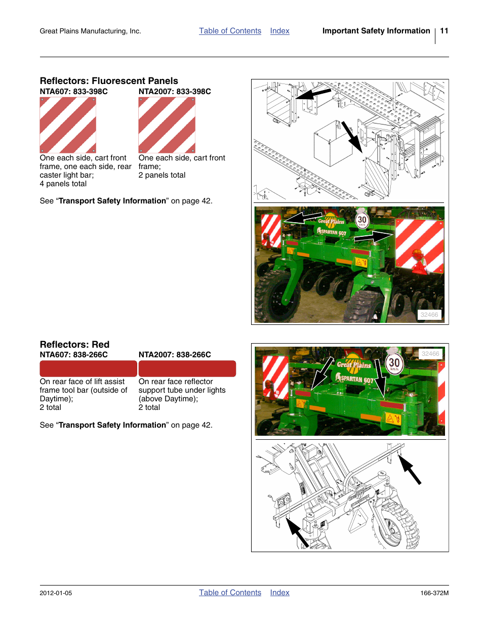 Reflectors: fluorescent panels, Nta607: 833-398c, Nta2007: 833-398c | Reflectors: red, Nta607: 838-266c, Nta2007: 838-266c | Great Plains NTA2007 Operator Manual User Manual | Page 15 / 180