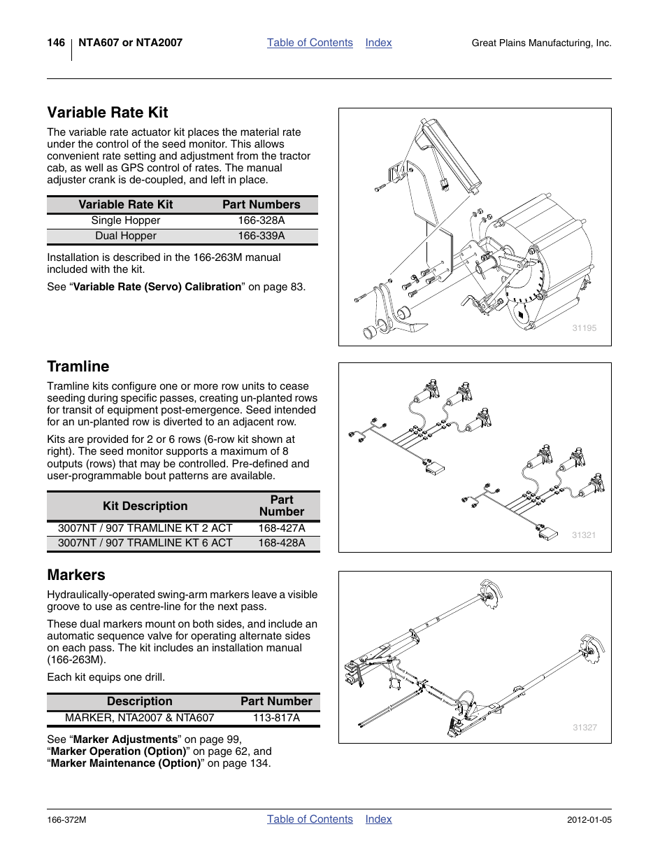 Variable rate kit, Tramline, Markers | Great Plains NTA2007 Operator Manual User Manual | Page 150 / 180