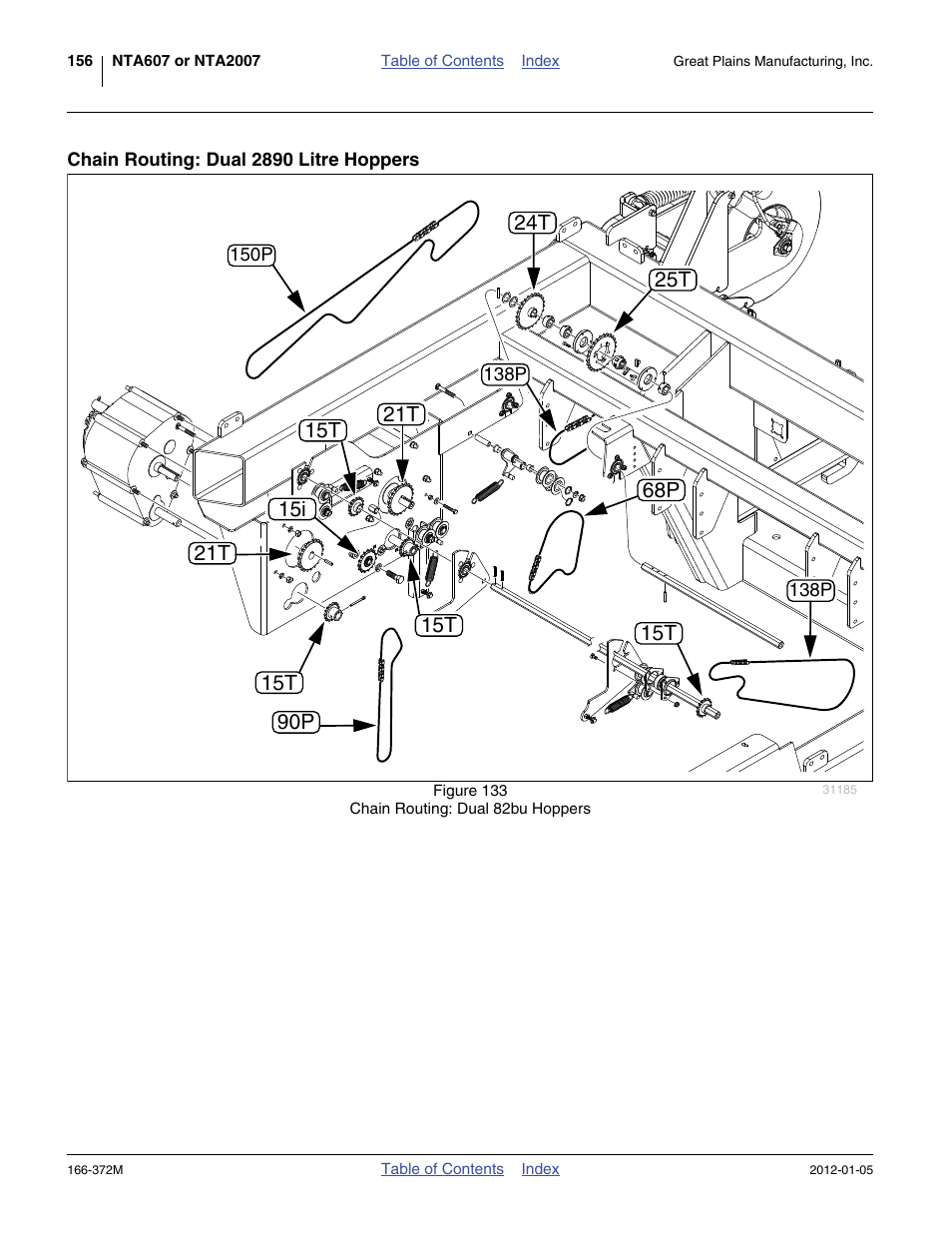 Chain routing: dual 2890 litre hoppers, 21t 15t | Great Plains NTA2007 Operator Manual User Manual | Page 160 / 180
