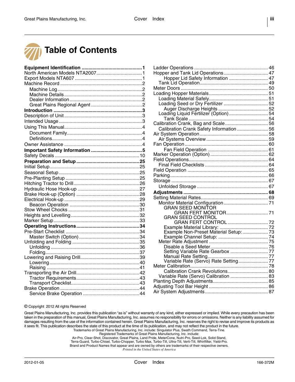 Great Plains NTA2007 Operator Manual User Manual | Page 3 / 180