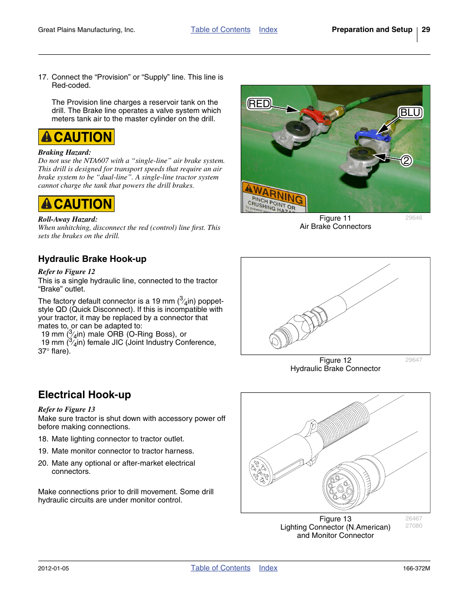 Hydraulic brake hook-up, Electrical hook-up, Red 2 blu | Great Plains NTA2007 Operator Manual User Manual | Page 33 / 180