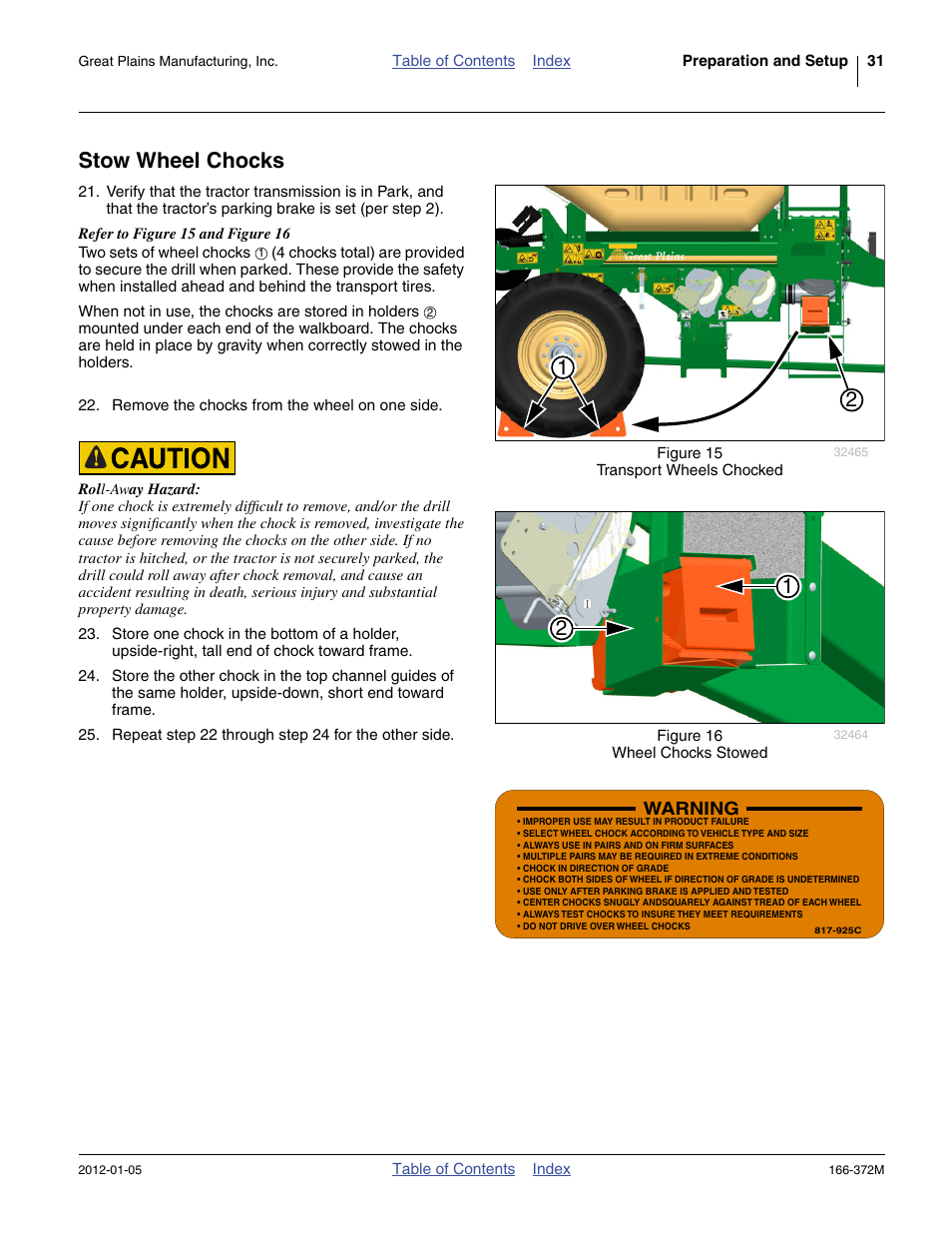 Stow wheel chocks | Great Plains NTA2007 Operator Manual User Manual | Page 35 / 180