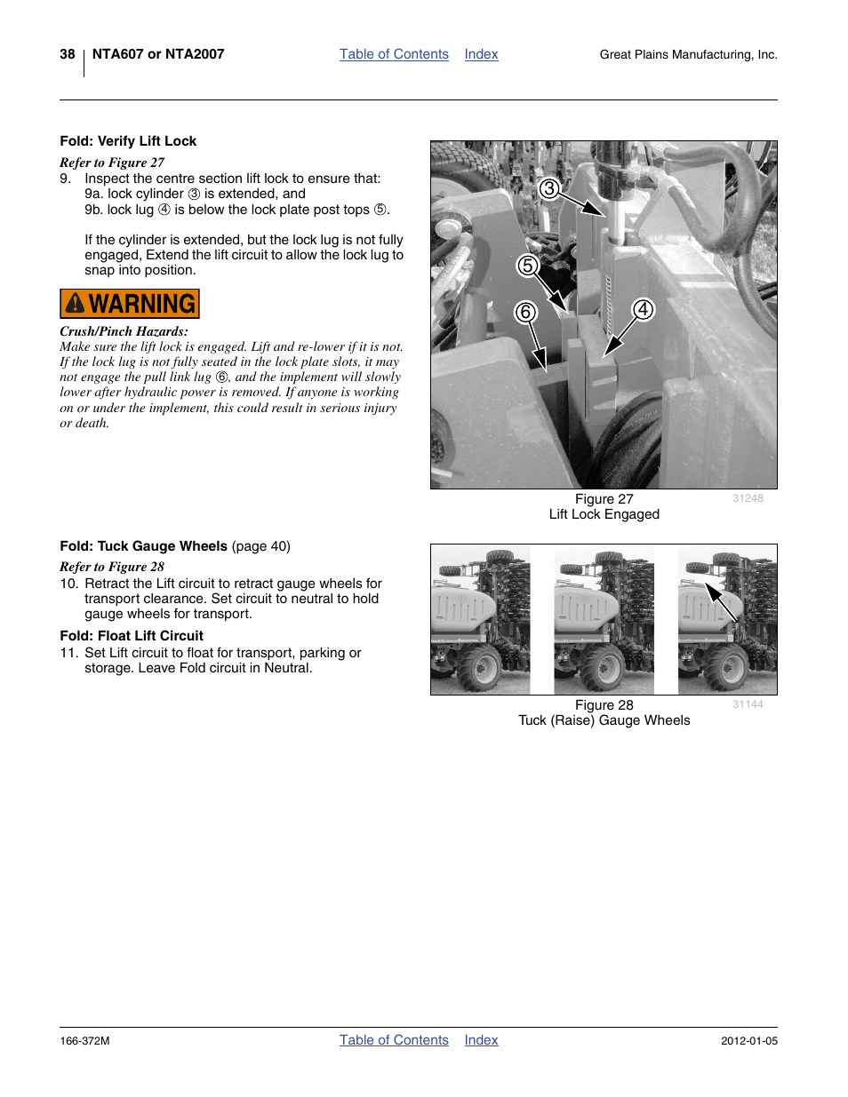 Fold: verify lift lock, Fold: float lift circuit | Great Plains NTA2007 Operator Manual User Manual | Page 42 / 180