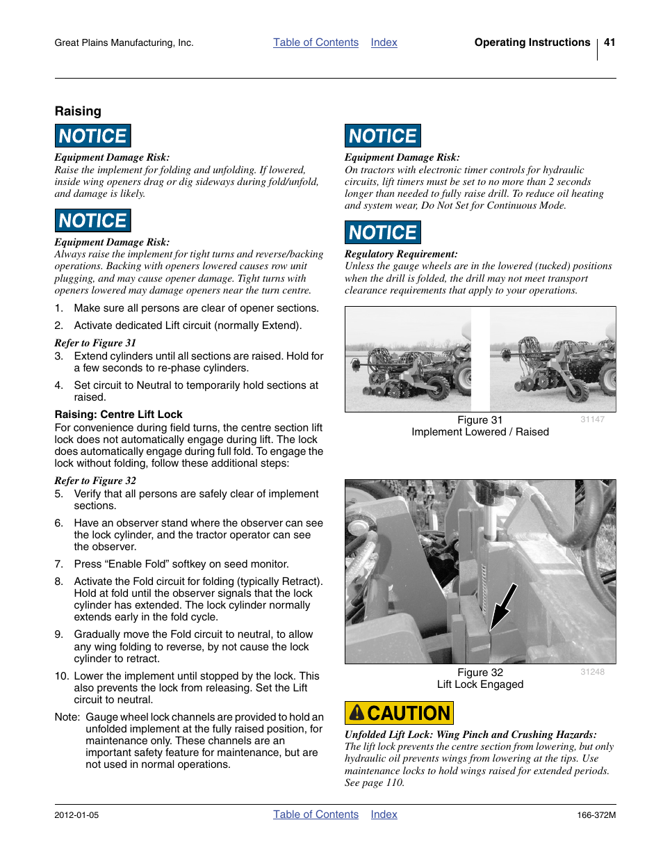 Raising, Raising: centre lift lock | Great Plains NTA2007 Operator Manual User Manual | Page 45 / 180