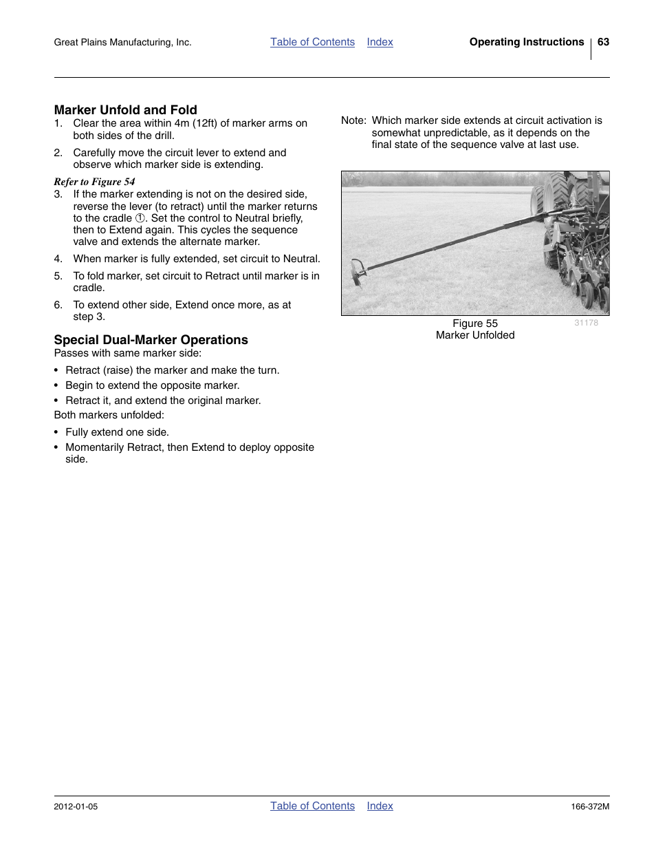 Marker unfold and fold, Special dual-marker operations | Great Plains NTA2007 Operator Manual User Manual | Page 67 / 180