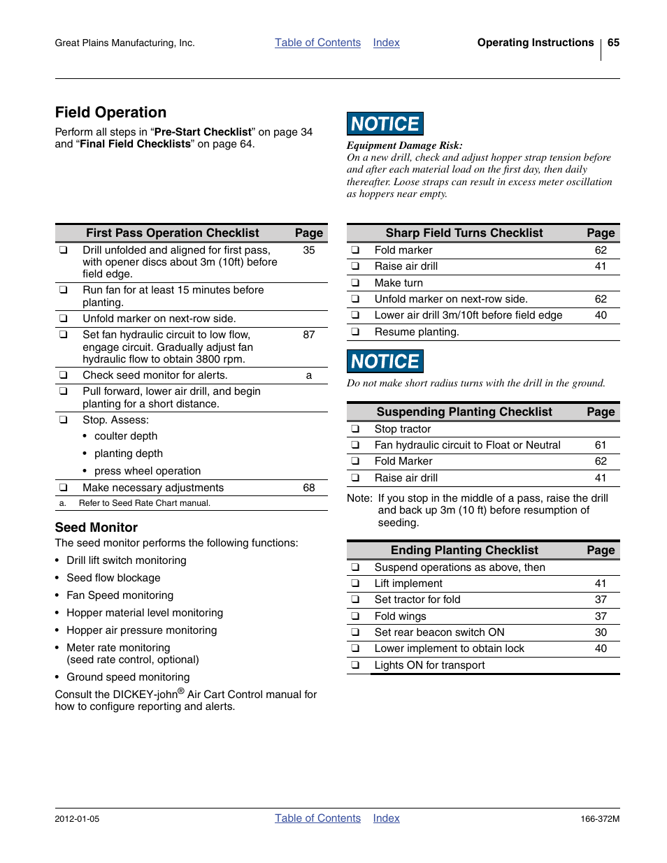 Field operation, Seed monitor | Great Plains NTA2007 Operator Manual User Manual | Page 69 / 180