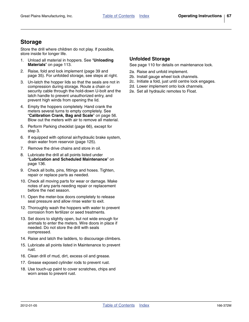 Storage, Unfolded storage | Great Plains NTA2007 Operator Manual User Manual | Page 71 / 180