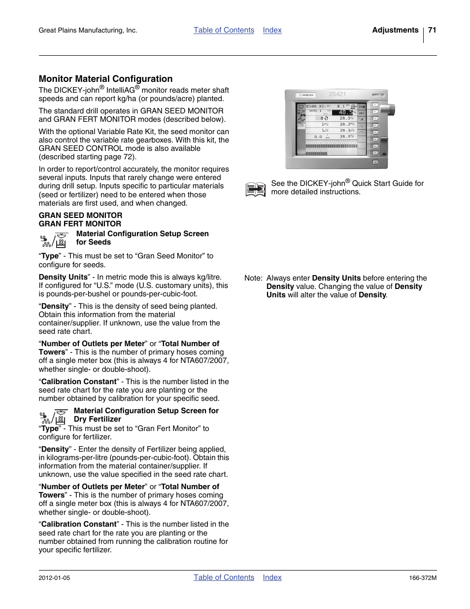 Monitor material configuration, Gran seed monitor gran fert monitor, Gran seed monitor | Gran fert monitor | Great Plains NTA2007 Operator Manual User Manual | Page 75 / 180
