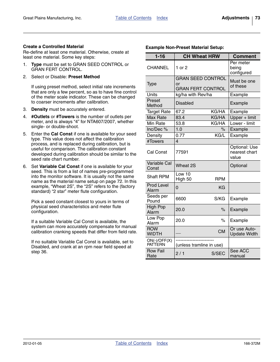 Create a controlled material, Example non-preset material setup | Great Plains NTA2007 Operator Manual User Manual | Page 77 / 180