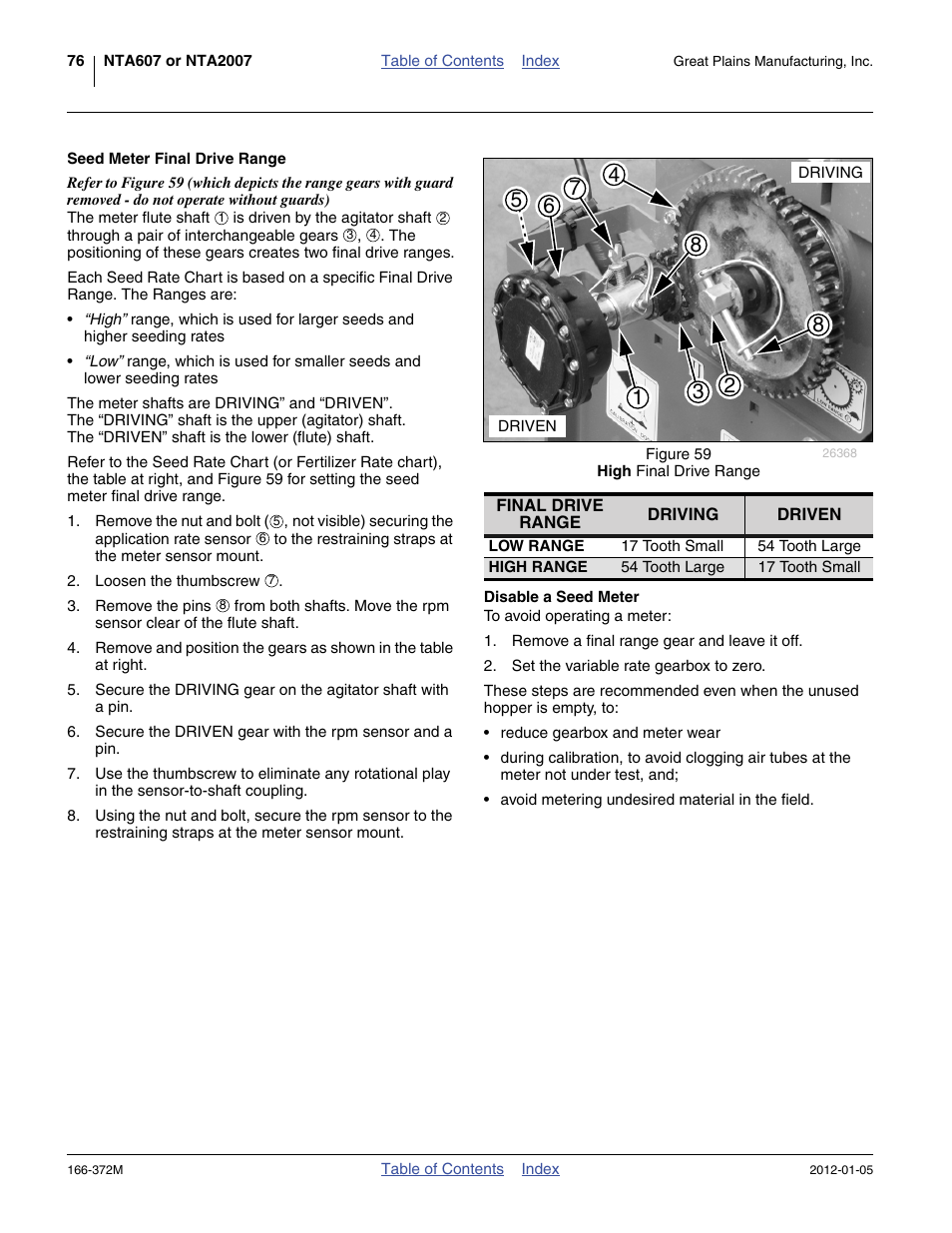 Seed meter final drive range, Disable a seed meter | Great Plains NTA2007 Operator Manual User Manual | Page 80 / 180